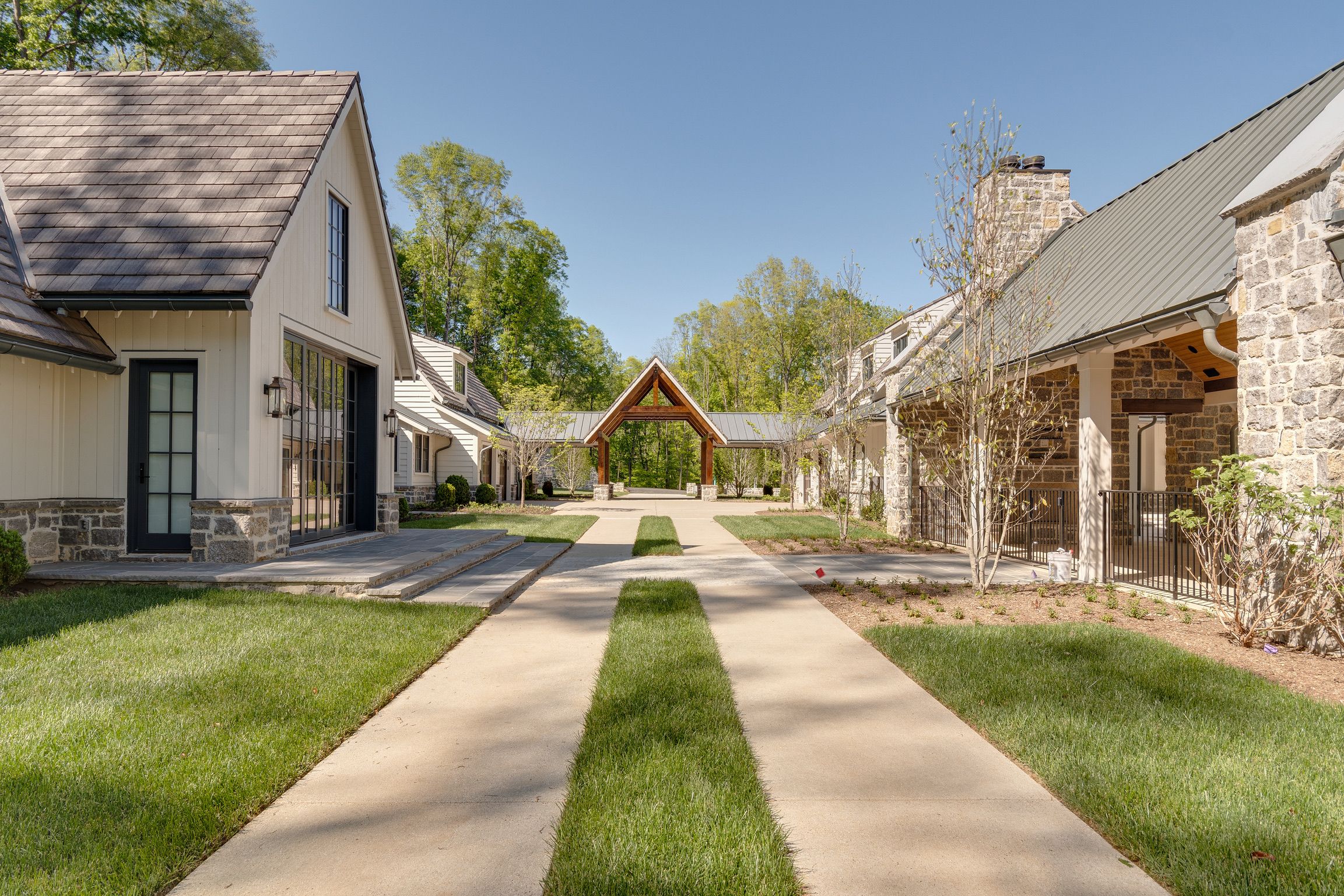 Courtyard of a modern farmhouse luxury custom home built by a builder in Franklin, TN